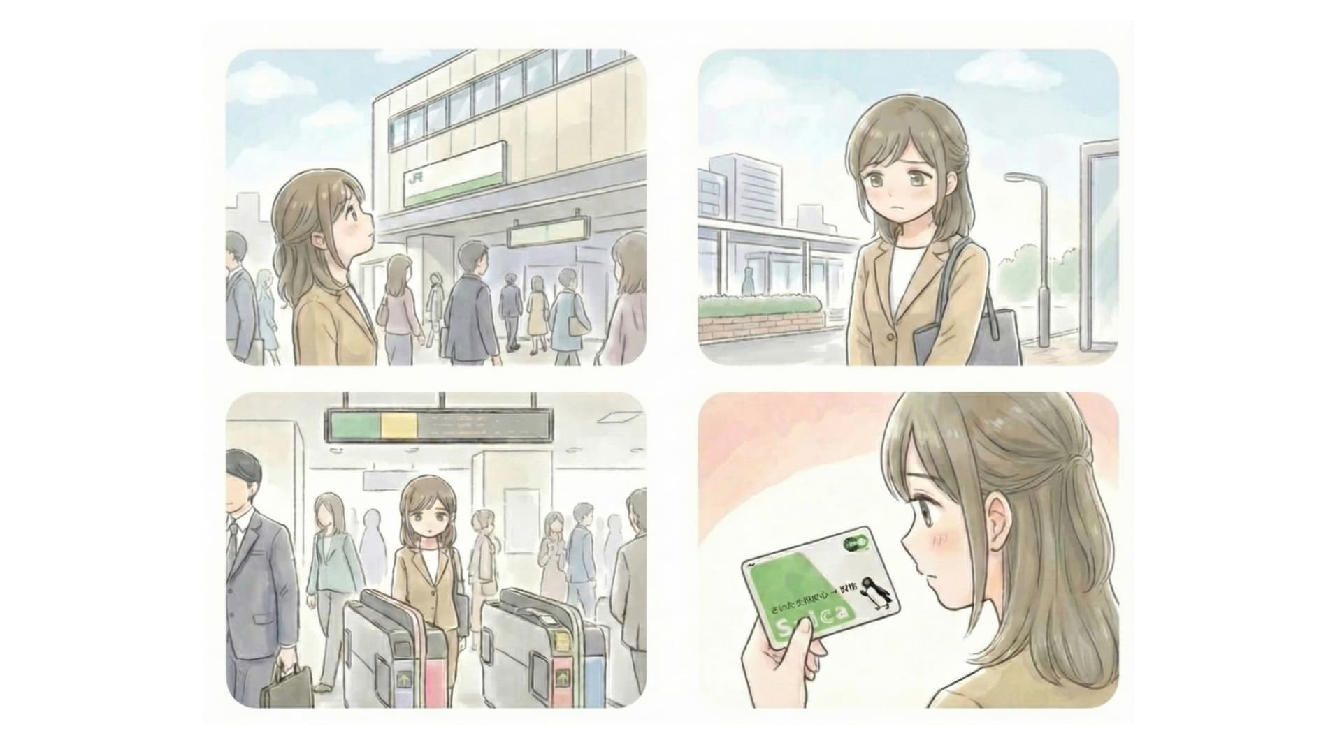 駅の前で、立ち止まる